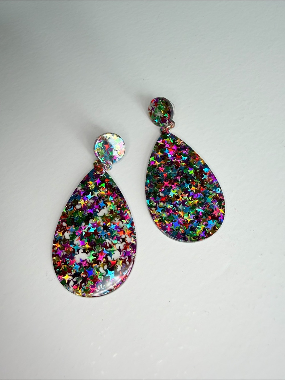 Multicolor Star Confetti Teardrop Dangle Earrings
